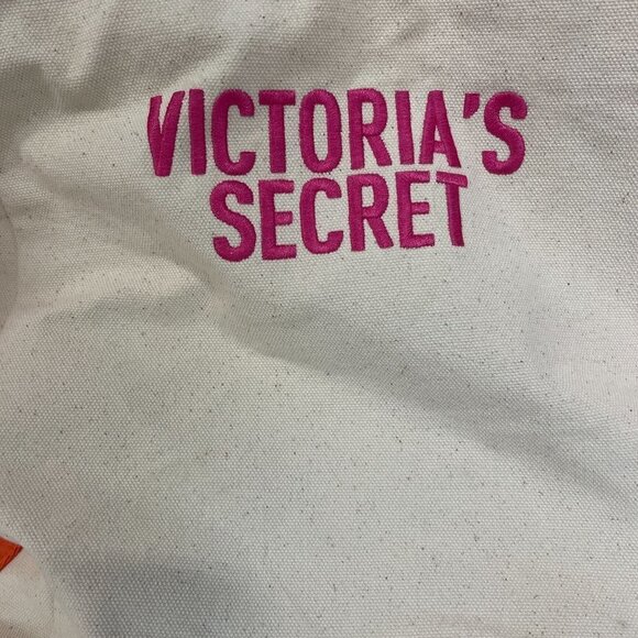 Victoria’s Secret Orange Pink Beige Canvas Beach Tote Bag - Picture 2 of 5